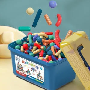Set magnetic de constructie pentru copii, 136 piese multicolor, cutie depozitare, 2.9-8.6 cm - Img 22