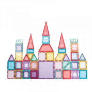 Set magnetic pentru constructii, 66 piese multicolor, plastic transparent, margini magnet - Img 6