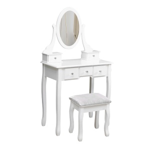 Set masa de toaleta 140x80x40 cm, oglinda si scaun incluse, 5 sertare - Img 2