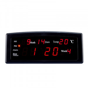 Ceas digital afisaj led rosu, data, alarma, temperatura, negru, caixing - Img 1