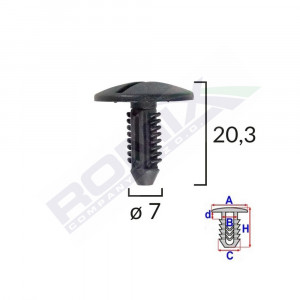 CLIPS FIXARE ELEMENTE ROATA PENTRU CITROEN/PEUGEOT 7X20.3MM - NEGRU SET 10 BUC - Img 2
