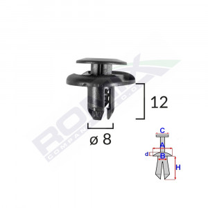 CLIPS FIXARE ELEMENTE ROATA PENTRU HONDA/MITSUBISHI 8X12MM - NEGRU SET 10 BUC - Img 2