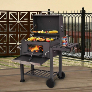 Gratar bbq pe carbune, capac rabatabil cu termometru, roti transport, 115x46x106 cm, grill 61.5x46x51 cm - Img 5