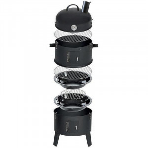 Gratar pe carbuni 3 in 1, capac cu termometru, 2 usi, 3 compartimente cu afumatoare/grill/gatire la abur, 40x40x80 cm - Img 10