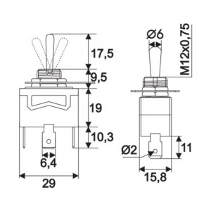 Intrerupatoare cu brat 1 circuit 10A-250V ON-OFF-ON - Img 2