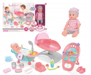 Papusa interactiva 35 cm, bea apa, face pipi, 12 sunete, 14 accesorii, leagan, scaun de masa, cadita baie - Img 2
