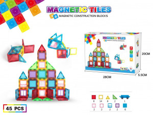 Set constructii magnetic cu 45 piese, multicolor, magnetic tiles, castel 3d - Img 6