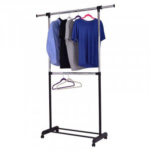 Suport umerase haine, stand incaltaminte, inaltime ajustabila 163x145x45 cm, 4 roti, otel cromat - Img 3