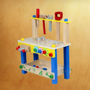 Atelier cu banc de lucru pentru copii, 40 piese din lemn, 41x36x16 cm - Img 8