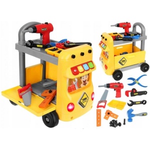 Banc de lucru pentru copii, forma autobuz, sunete, 38 accesorii multicolore - Img 2