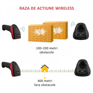 Cititor coduri de bare 2d wireless, raza 400 m, usb, suport andocare, bp - Img 5