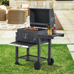 Gratar bbq pe carbune, capac rabatabil cu termometru, roti transport, 115x46x106 cm, grill 61.5x46x51 cm - Img 6