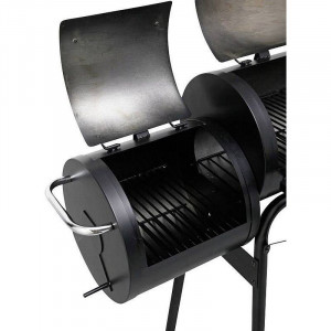 Gratar bbq pentru carbuni, 2 compartimente, grill si afumatoare, raft, horn, roti transport, termometru - Img 11