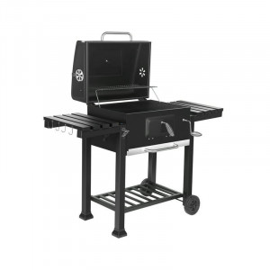 Gratar de gradina mobil, termometru si recipient cenusa, grill xxl cu 2 rafturi pliabile, 115x46x106 cm
