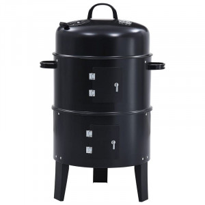 Gratar pe carbuni 3 in 1, capac cu termometru, 2 usi, 3 compartimente cu afumatoare/grill/gatire la abur, 40x40x80 cm - Img 11