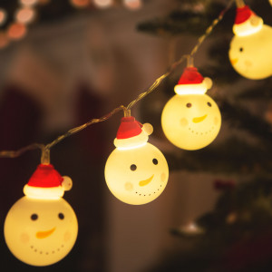 Instalație de pom cu LED - om de zăpadă - 10 LED-uri - 1,1 metri - alb cald - 3 x AA - Img 1