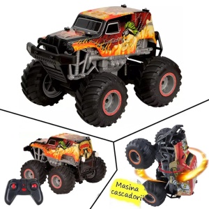 Masina cu telecomanda, tip off-road, cascadorii, rotire verticala 360 grade, imprimeu flacari - Img 1