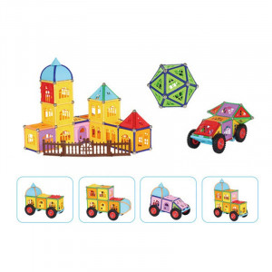 Set constructii magnetic, 130 piese, constructie 3d castel, masinuta, varsta 6+, procart - Img 6