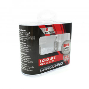Set de 2 becuri Halogen 24V - H1, 70W, +50% Intensitate - LONG LIFE - CARGUARD - Img 1