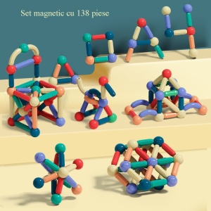 Set magnetic de constructie pentru copii, 136 piese multicolor, cutie depozitare, 2.9-8.6 cm - Img 13