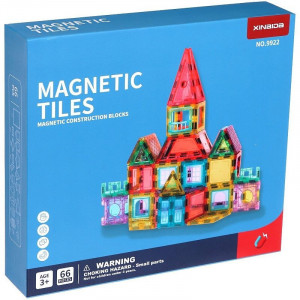 Set magnetic pentru constructii, 66 piese multicolor, plastic transparent, margini magnet - Img 8