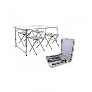 Set masa cu 4 scaune pentru camping, inaltime masa reglabila, picioare antiderapante, aluminiu, argintiu - Img 2