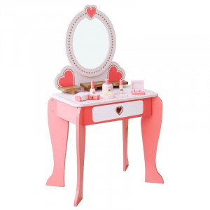 Set masa de toaleta pentru fetite, 92x34x49 cm, scaun si oglinda, accesorii par si machiaj, lemn roz - Img 14