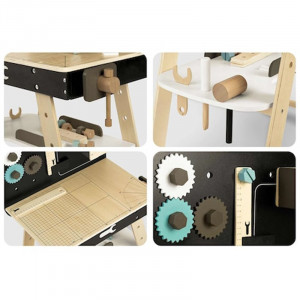 Banc de lucru pentru copii, 8 unelte, raft depozitare, 74x50x25 cm, lemn - Img 4