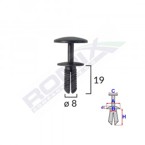 CLIPS FIXARE PENTRU FORD UNIVERSAL - 8X19MM - NEGRU SET 10 BUC