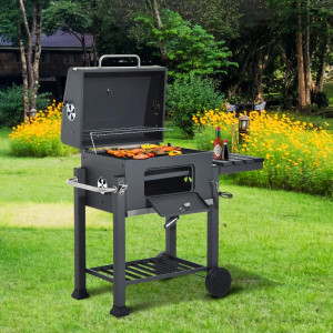 Gratar bbq pe carbune, capac rabatabil cu termometru, roti transport, 115x46x106 cm, grill 61.5x46x51 cm - Img 7