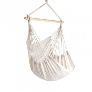 Hamac tip scaun, 100x130 cm, 2 perne, bara din lemn, bumbac bej - Img 9