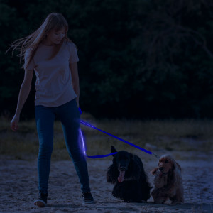 Lesă LED cu baterie - 120 x 2,5 cm - albastră - Img 2