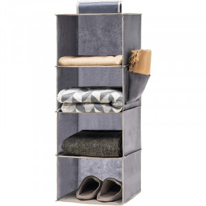 Organizator depozitare 4 rafturi, dulap textil compartimentat, suspendare, 80x30x30 cm, pliabil - Img 1