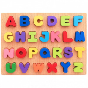 Puzzle educativ din lemn, literele alfabetului, 26 piese multicolore - Img 4