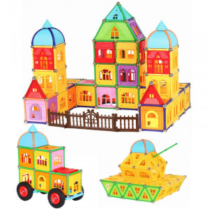 Set constructii magnetic, 130 piese, constructie 3d castel, masinuta, varsta 6+, procart - Img 1