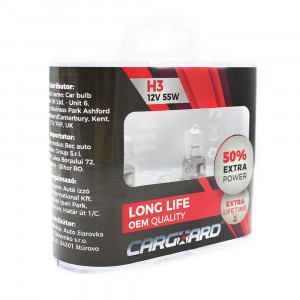 Set de 2 becuri Halogen H3, 55W +50% Intensitate - LONG LIFE - CARGUARD - Img 1