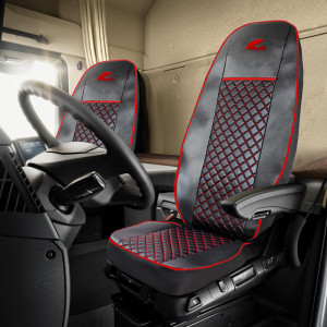 SET HUSE SCAUN UMBRELLA PENTRU MERCEDES ACTROS EURO 5 1844 MP2 MP3 MP4 ECO LEATHER BLACK+RED - Img 3