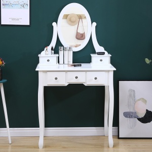 Set masa de toaleta 140x80x40 cm, oglinda si scaun incluse, 5 sertare - Img 13