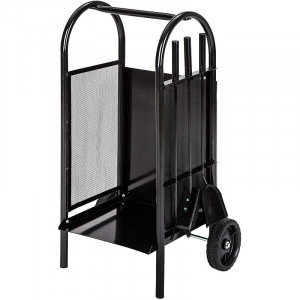Suport depozitare lemne, 3 accesorii metalice, roti transport, 83x35x30 cm - Img 3