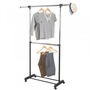 Suport umerase haine, stand incaltaminte, inaltime ajustabila 163x145x45 cm, 4 roti, otel cromat - Img 1