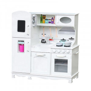 Bucatarie copii, lemn mdf alb, cuptor, frigider, chiuveta, set ustensile si cratite gatit, 91x102.5x30 cm - Img 2