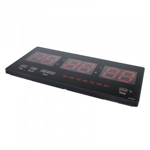 Ceas digital perete, afisaj led, ora 12/24, calendar, temperatura, negru - Img 2