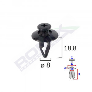 CLIPS FIXARE PENTRU KIA/MAZDA/MITSUBISHI/NISSAN/KIA 8X18.8MM - NEGRU SET 10 BUC