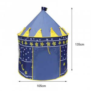 Cort tip castel pentru copii, imprimeu stele si luna, 135x105 cm, albastru - Img 12