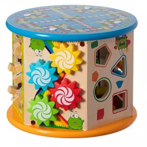 Cub activitati educative copii, 8 in 1, ceas, labirinturi, abac, forme geometrice, multicolor, lemn - Img 15
