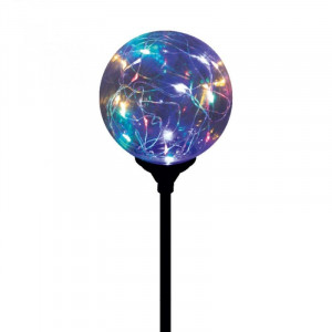 Glob solar 20 microled-uri, 9 cm, suport fix, abajur sticla - Img 1