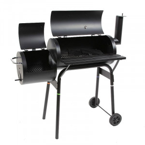 Gratar bbq pentru carbuni, 2 compartimente, grill si afumatoare, raft, horn, roti transport, termometru - Img 3