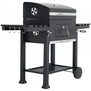 Gratar de gradina mobil, termometru si recipient cenusa, grill xxl cu 2 rafturi pliabile, 115x46x106 cm - Img 2
