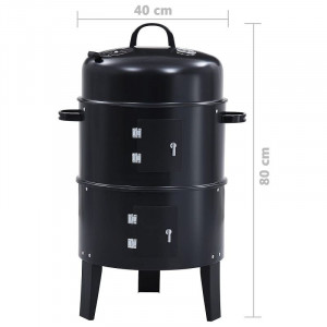 Gratar pe carbuni 3 in 1, capac cu termometru, 2 usi, 3 compartimente cu afumatoare/grill/gatire la abur, 40x40x80 cm - Img 13