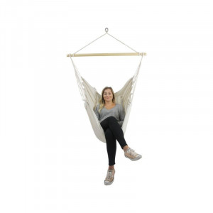 Hamac tip scaun, 100x130 cm, 2 perne, bara din lemn, bumbac bej - Img 10
